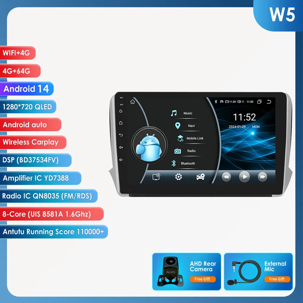 Hizpo Autoradio Carplay 4G 8581 AI Systemen Android Autoradio voor Peugeot 208 2008 Serie 2012-2018 multimedia Video Player Gps