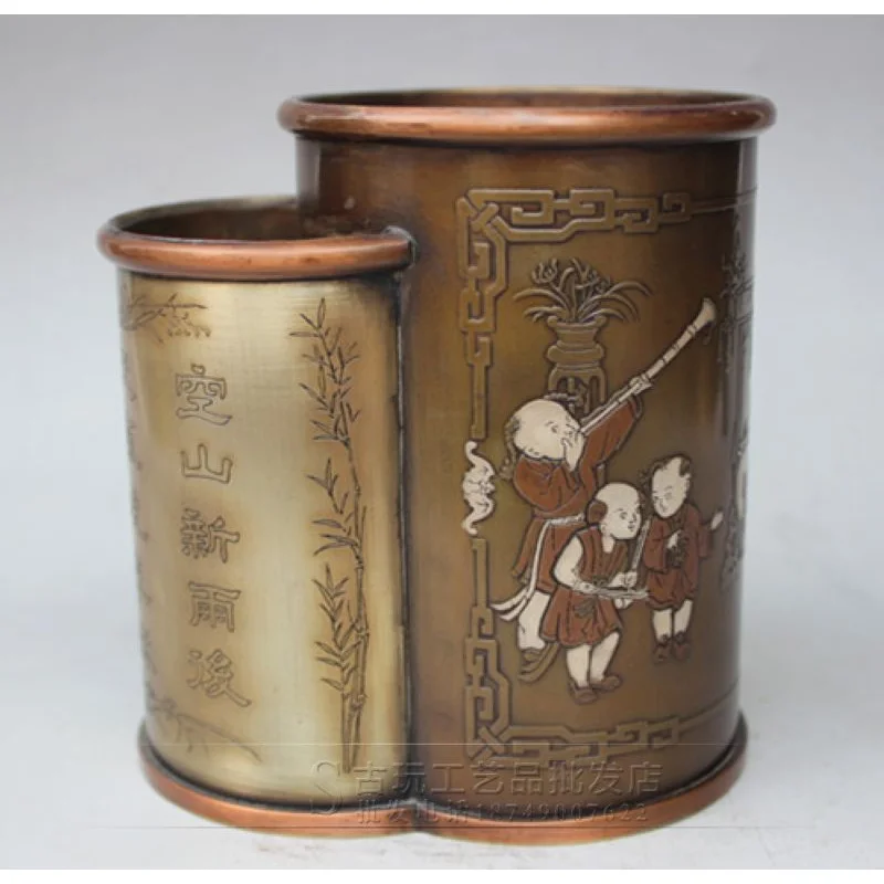 العناصر العتيقة والمتنوعة بالجملة زخرفة برونزية خمر محفورة النحاس وسبائك الفضة مشهد لعب الطفل قلم مزدوج Hol