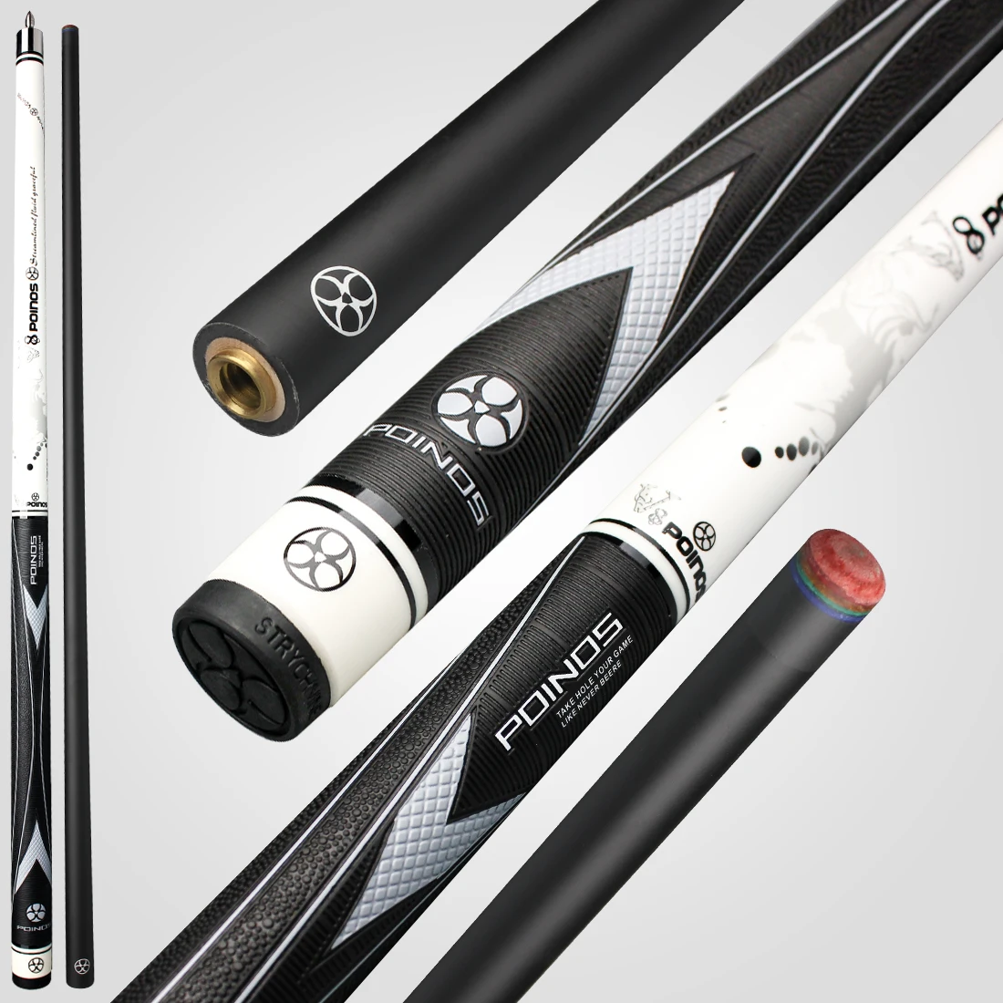 POINOS PREOAIDR V8 Carbon Fiber Pool Cue Stick Catbon Maple Shaft 13mm Rainbow Tip  Bullet Joint Play Billiards
