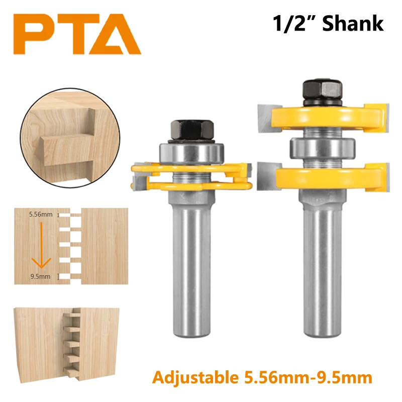 12.7MM Shank 2Pcs/Set Tongue & Groove Joint Slot Cutter 3 Wings Router Bit Tungsten Alloy Woodworking Milling for Wood Face Mill