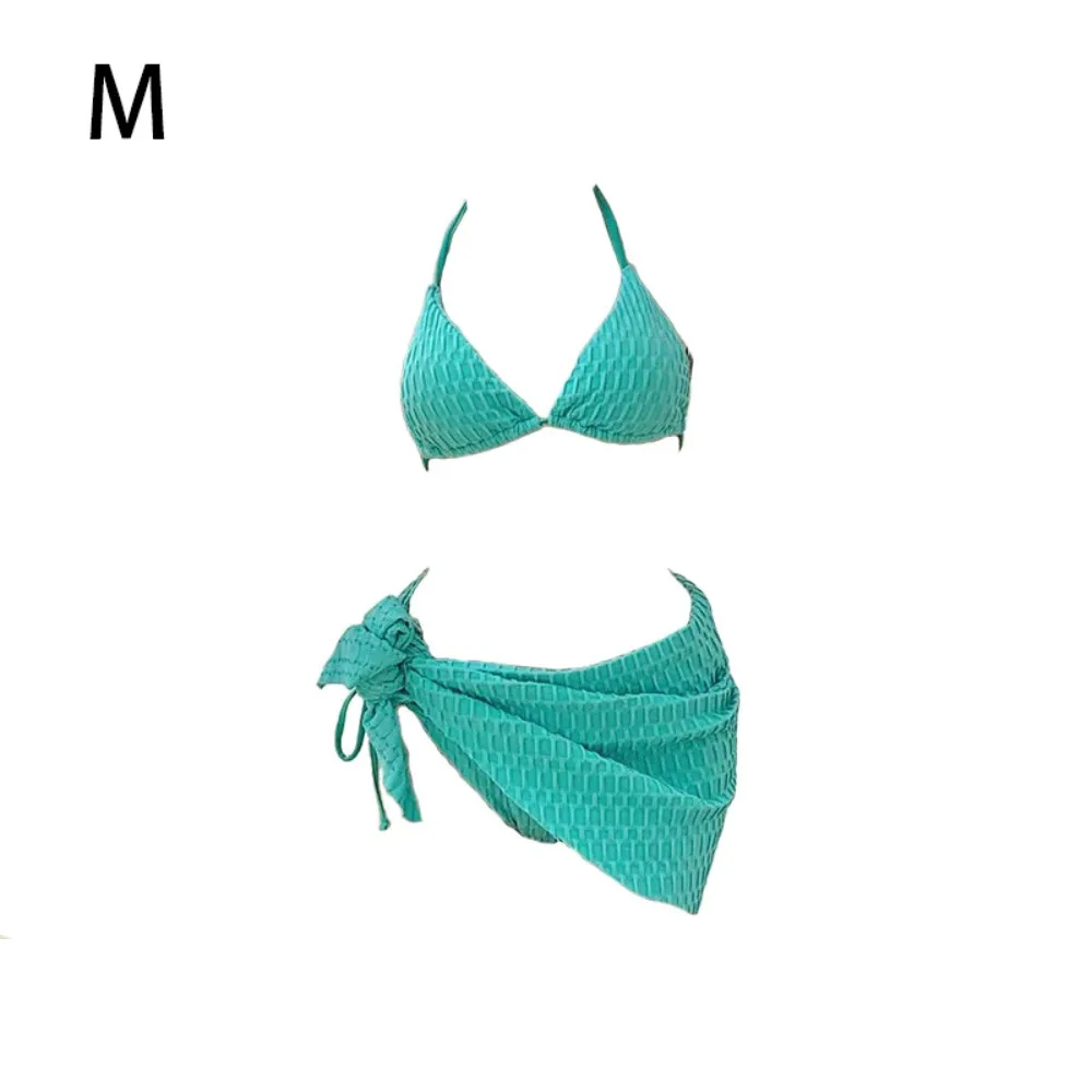 

Solid Color Swimsuit Suit Sky Blue Lace-up Design Bikini Set Gathered Chest Mini Style Triangle Bikini Small Chest