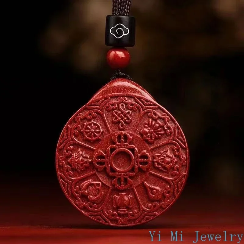 Natural Mineral Vermilion Sand Nine Eight Trigrams Pendant Necklace Jewelry Chinese Healing Women Men Lucky Gift Sweater Chain