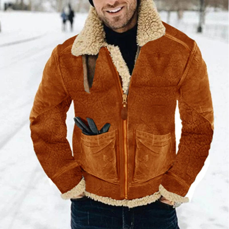 

Men's Fur Jacket Autumn and Winter Thickening Printed Coat Suede Warm Berber Fleece Multi-Color Code