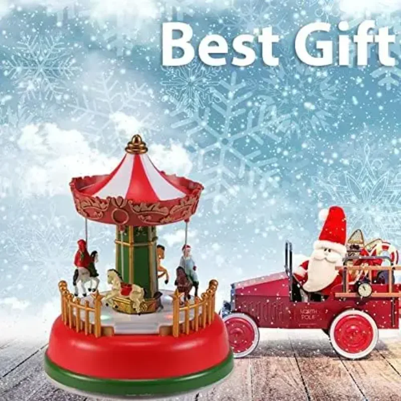 Christmas Village Carnival Scene Led Lights Music Box Carousel Ferris Wheel Christmas Christmas Eve Gifts Festive Decorations