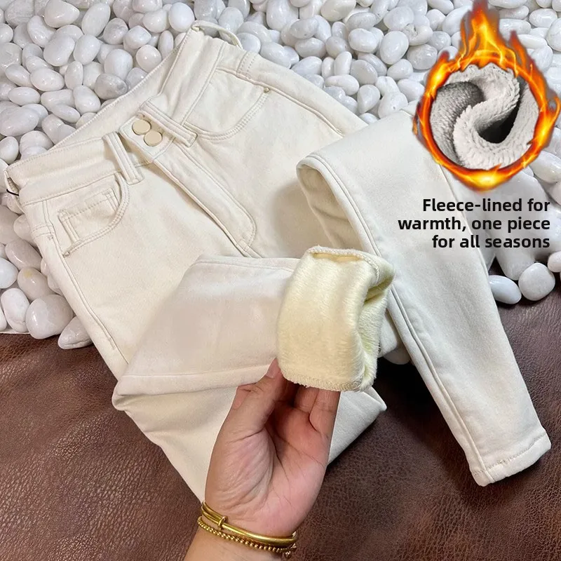 

plus Size Women's Fce Lined Skinny Jeans High Waist Long Trousers Autumn Winter Faionable Slimming Effect Small Frame