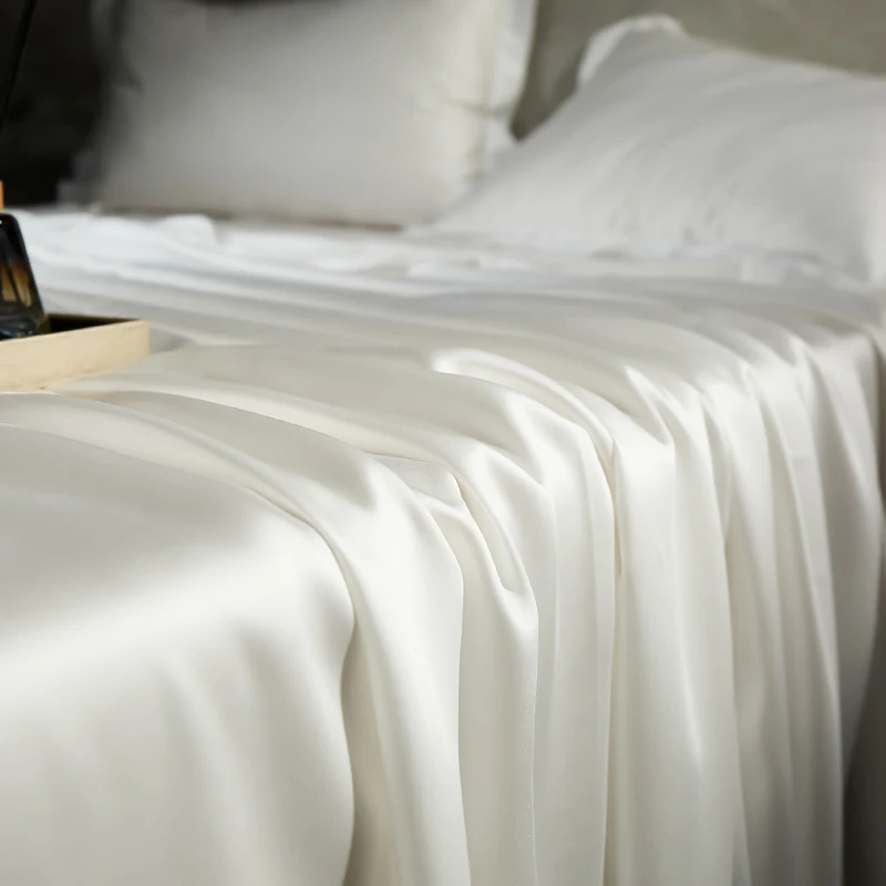 Solid 100% Silk Bedding Set with Duvet Cover Flat Bed Sheet Pillowcase Luxury Mulberry Silk Bedsheet Bed Linen Soft Quilt Cover