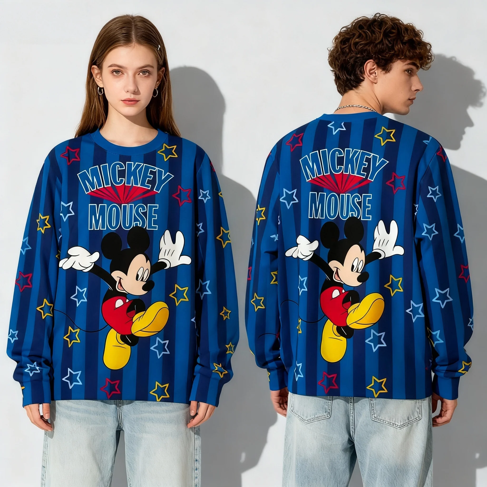 

Осень/Зима Рождественская коллекция Disney Stitch Микки Sweet Cool Негабаритная женская уличная толстовка с круглым вырезом для взрослых и детей