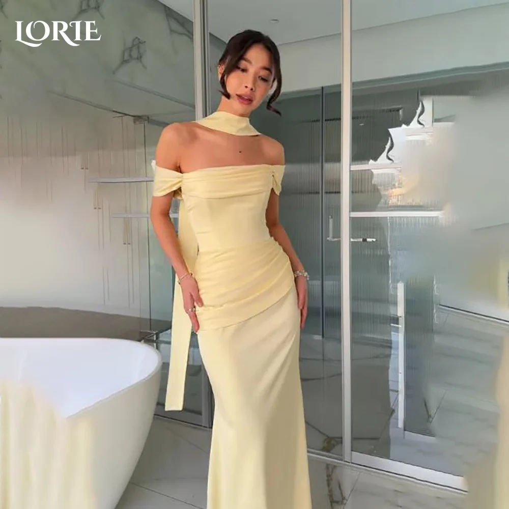 

LORIE Shiny Mermaid Evening Dresses Elegant Off Shoulder Pleats Backless A-Line Arabia Prom Gown Slit Party Dresses Customized