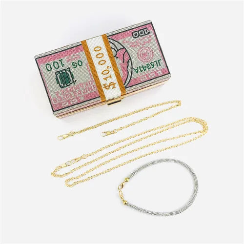 Imagen 2 del producto Bolso de mano de boda de cristal para mujer, bolso de noche de diamantes de diseñador de lujo, bolso de dinero de fiesta, monederos, bolso de hombro con cadena