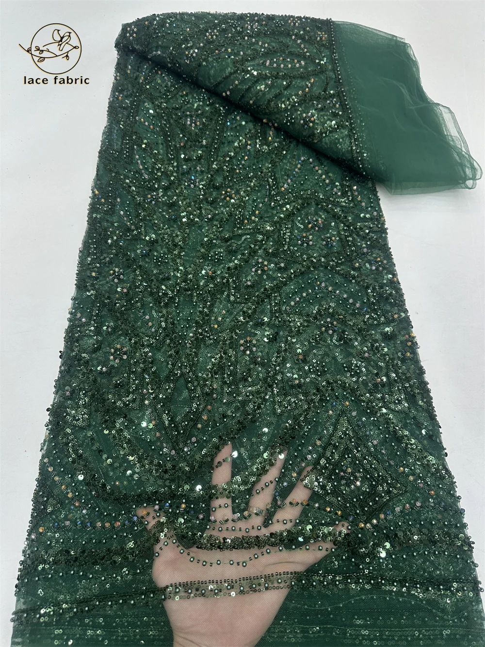 

Green African Groom Lace Fabric 5 Yards 2024 High Quality Embroidered French Sequin&beads Tulle Nigerian Party Material Dress