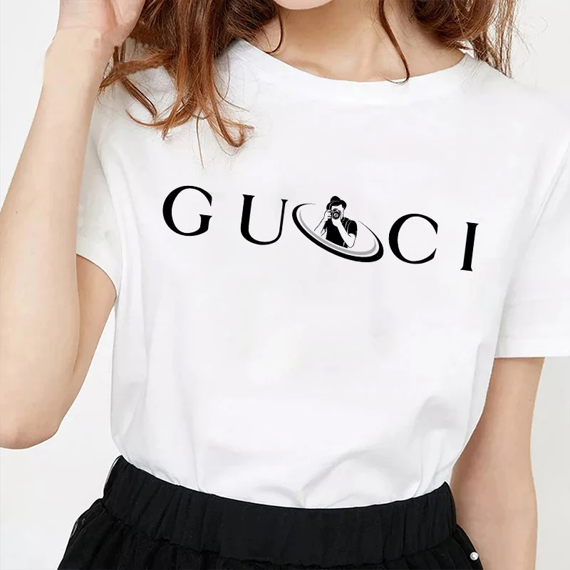 High Quality Women\'s Cotton T Shirt Letter Printed Daily Blouse Tops Summer Classic Style Short Sleeve Female Harajuku Y2K Tee