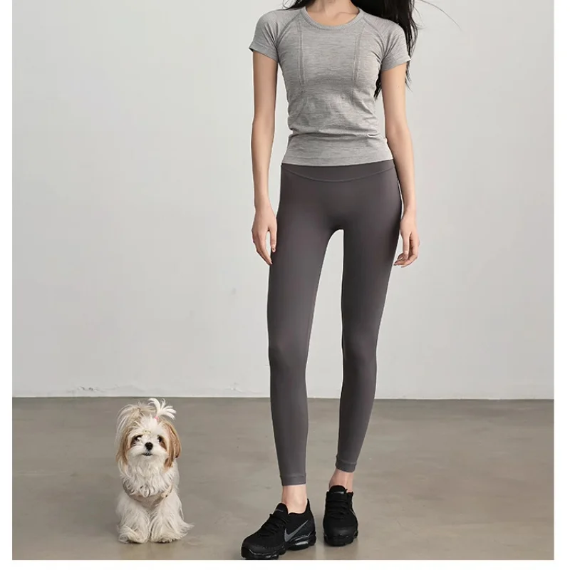 Custom.Alo Same Style Round Neck Stretch Yoga Shirt Short Sleeve Women Breathable Quick-Dry Running-Shirt Summer Slim