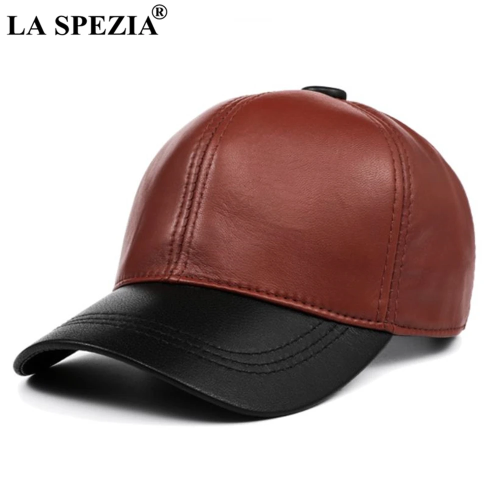 LA SPEZIA Real Leather Baseball Caps White Black Mens Hats and Caps Genuine Leather High Quality Winter Curved Brim Snapback Hat