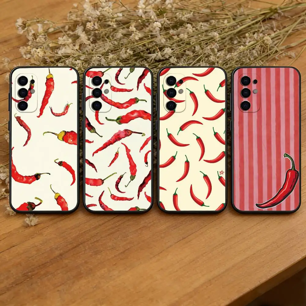 Chili Red Phone Case For Samsung S25,S24,S21,S22,S23,S30,Ultra,S20,Plus,Fe,Lite,Note,10,Black Cover