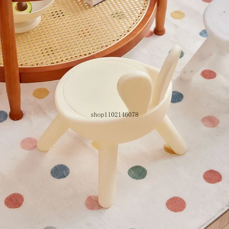 Household Plastic Small Chair Backrest Shoe Changing Ottomans Cartoon Stool Living Room Creative Small Bench Rabbit Shape Chair