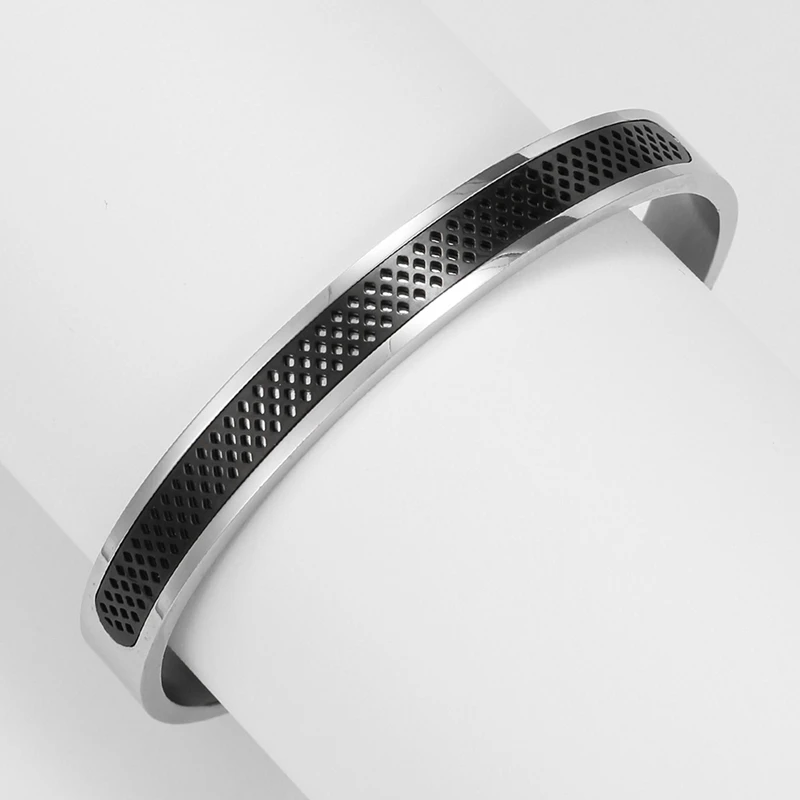 Titanium Steel Hollow Round Ornament Charm Fashion Bangles For Men Women OL Jewelry Simple Classic Open Cuff Bracelets pulsera