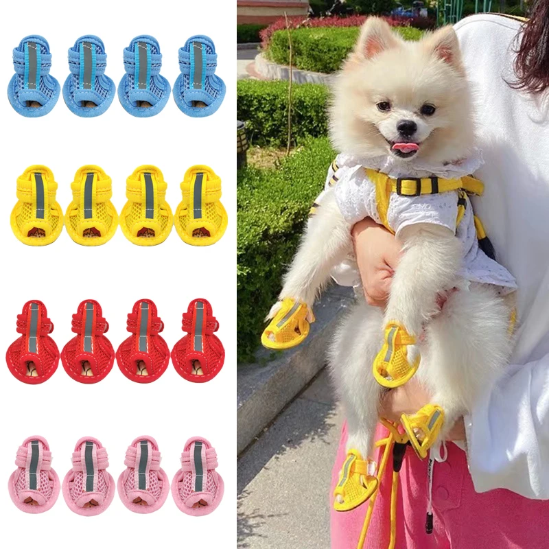 4Pcs/Set Pet Sandals Summer Dog Walking Supplies Mesh Breathable Shoes for Small Dogs Pomeranian Schnauzer Puppy buty dla psa