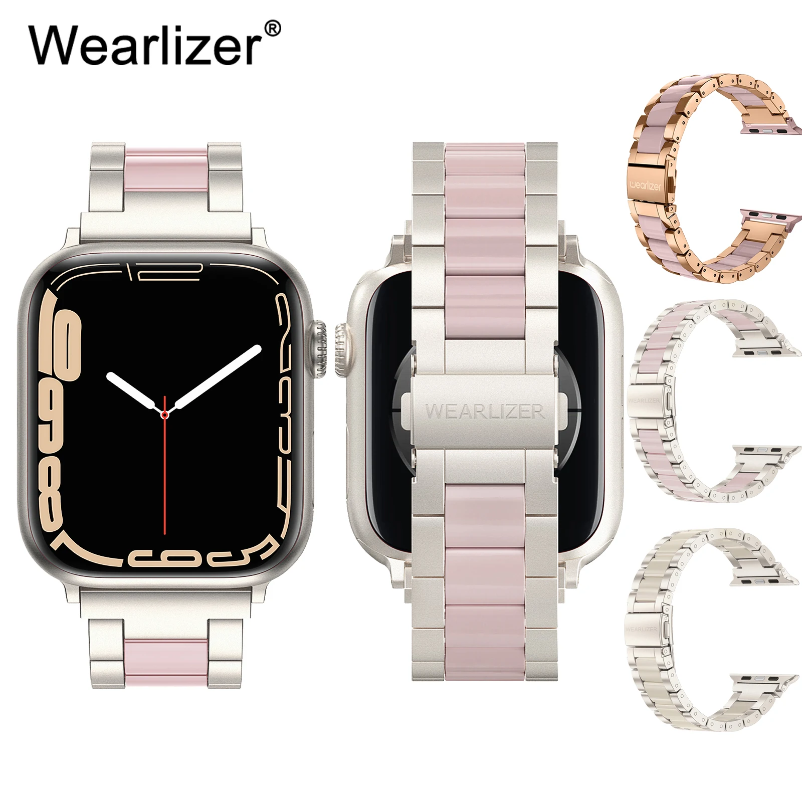 Wearlizer Luxury Stainless Steel Metal Strap For Apple Watch Band 38mm 42mm Resin Bracelet Strap for iwatch Series9 8 7 6 5 4 3