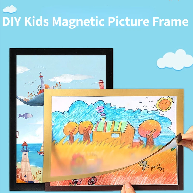 DIY Magnetic Picture Frame Front Opening Changeable Kids Art Mural Frames A4 Children Drawing Display Art Projects Wall Decor