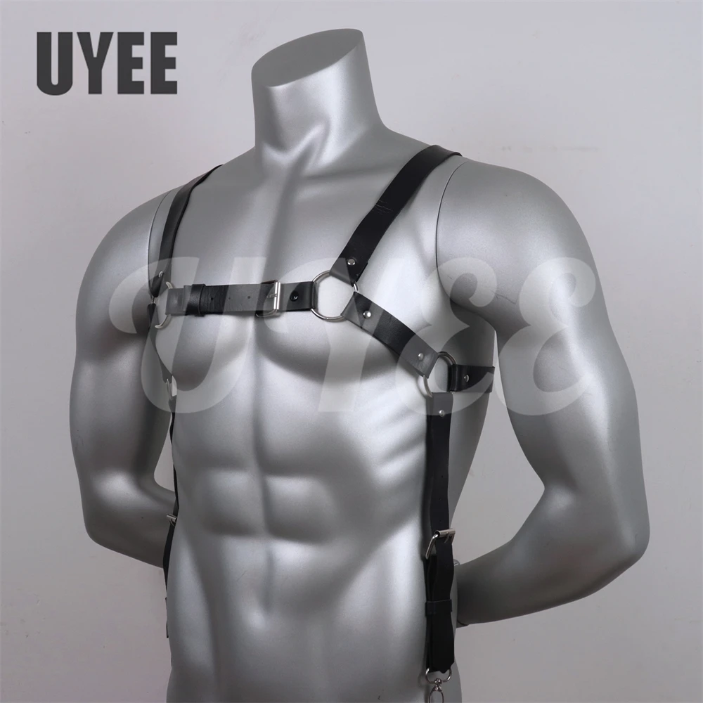 UYEE الشرير حزام تسخير الموضة رجل بولي Leather الجلود الملابس الداخلية للرجال الوثن الجسم قفص مثلي الجنس الملابس الحمالات الهذيان حزام القوطية الأشرطة