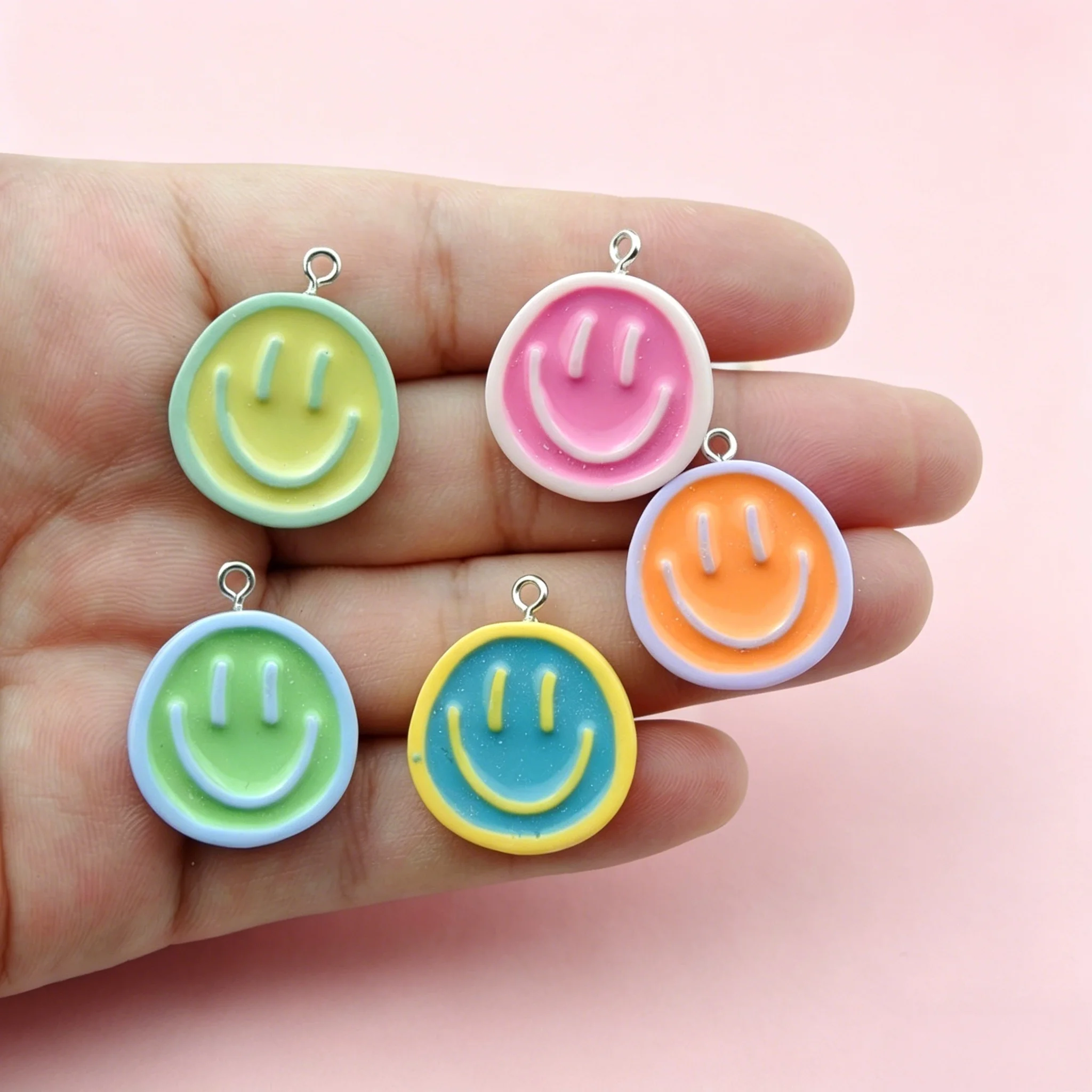 10Pcs Pastel Smiley Face Resin Charms, Adorable Cartoon Pendants for DIY Jewelry