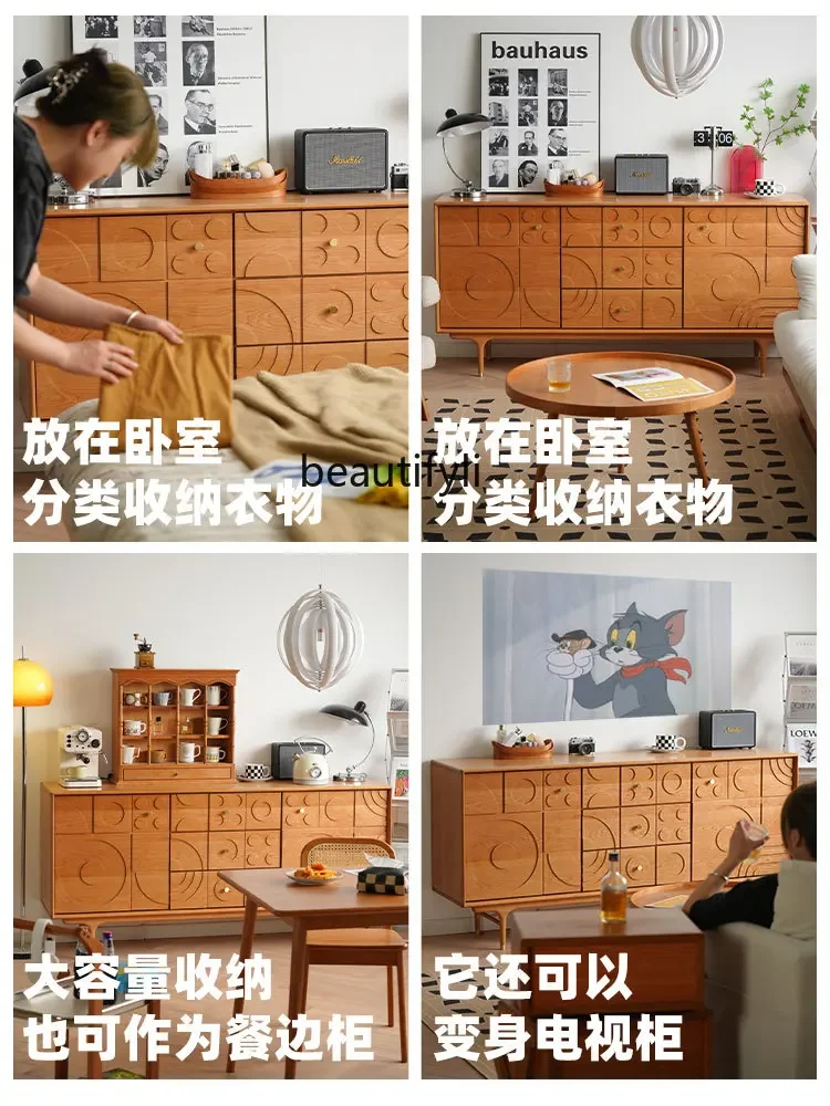 

zxqModern Ancient Solid Wood Cherrywood Chest of Drawers Bedroom Storage Side Cabinet Nordic Mid-Ancient Small Apartment Storage