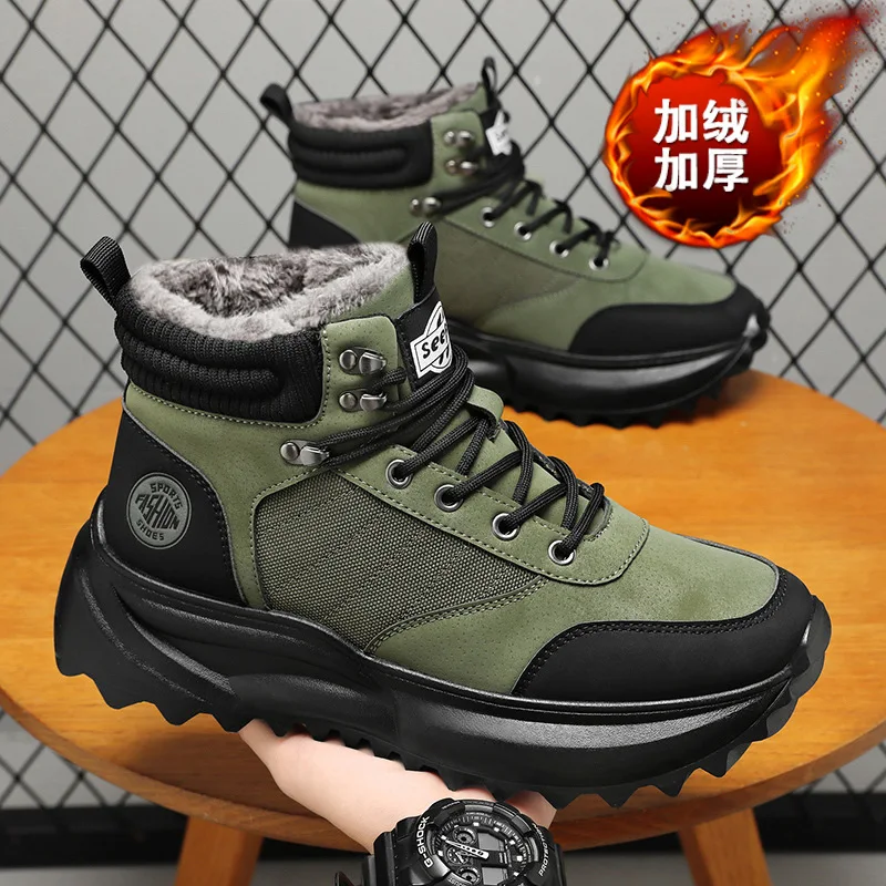 

Large Size 46 Winter High-top Men Cotton Shoes Snow Boot Keep Warm Plush Breathable Waterproof Non-slip Soles Safe Shoes for Men