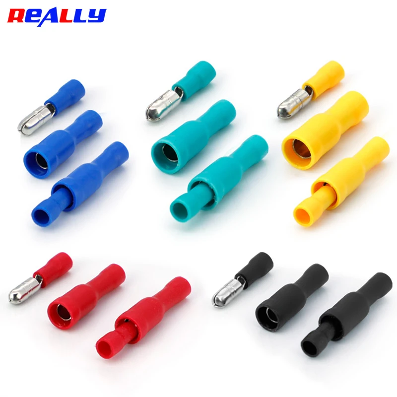 50Pairs Female and Male Insulated Electric Connector Crimp Bullet Terminal for 22~10 AWG 0.5-6mm Audio Wiring