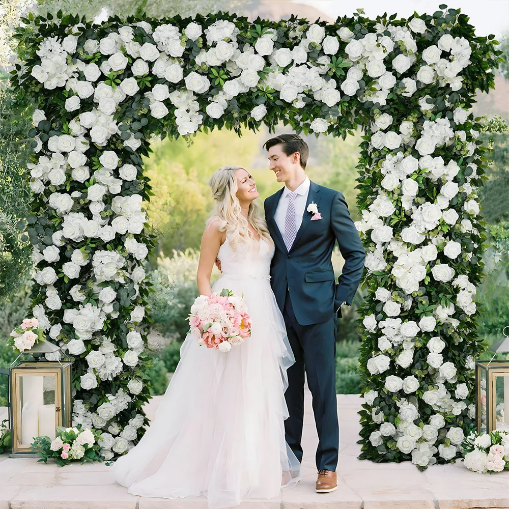 

Uflower Luxury Wedding Backdrop Stage Flower Wall White Rose Green Willow Leaves Floral Event Table Centerpiece Party Decor