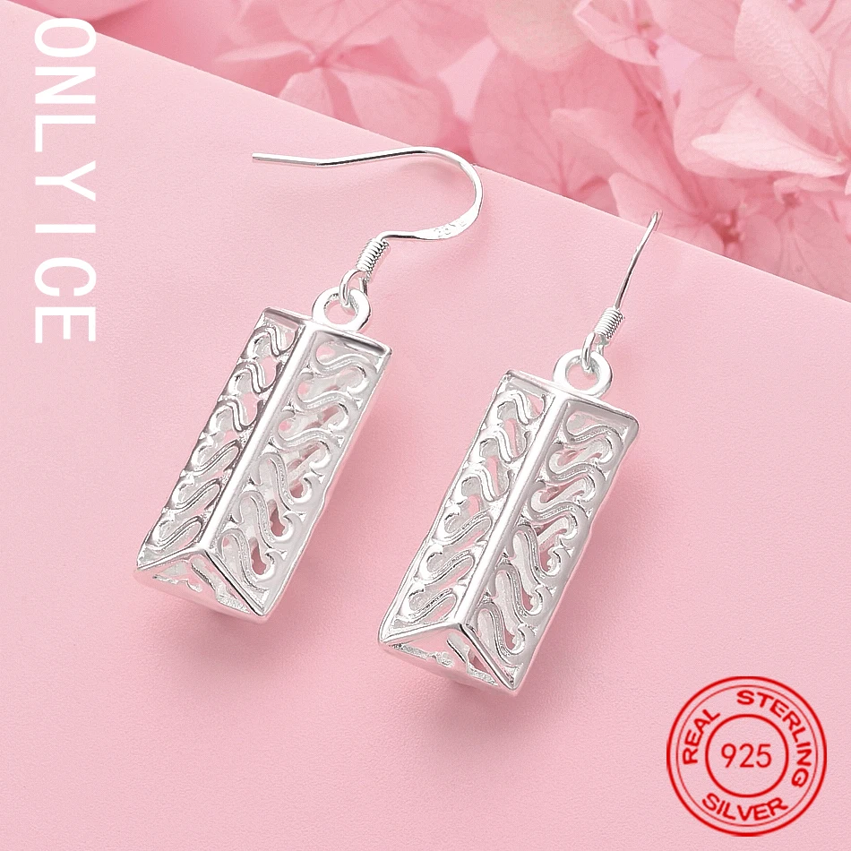 

Hot 925 Sterling Silver Hollow Geometric Earrings Drop Earrings For Women Fashion Jewelry Charm Noble Wedding Accessories