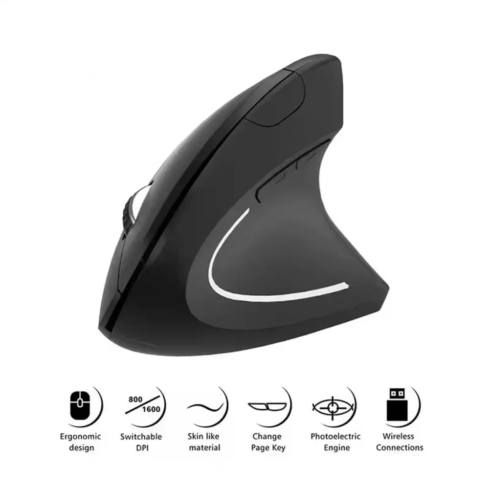 

2,4G Вертикальная эргономичная игровая мышь, 6 кнопок, USB беспроводная мышь, регулируемая, 800/1200/1600 точек на дюйм, правая рука для ПК, ноутбука, офиса, дома