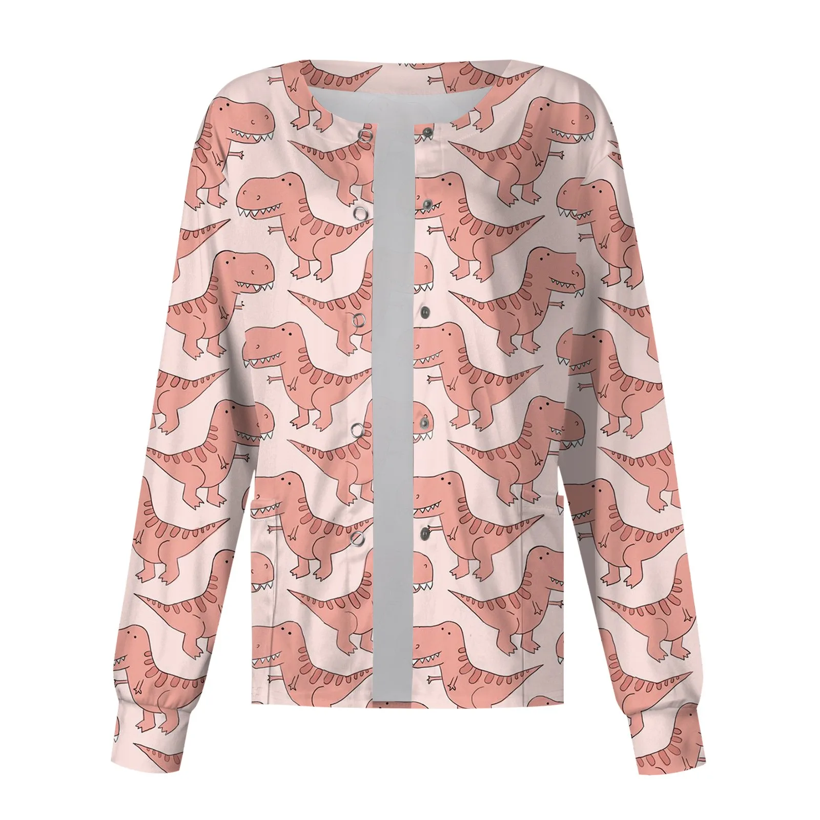 Uniforme de travail d'infirmière, vêtements de travail de poche College de dinosaure de dessin animé mignon, veste de salopette de protection à simple boutonnage