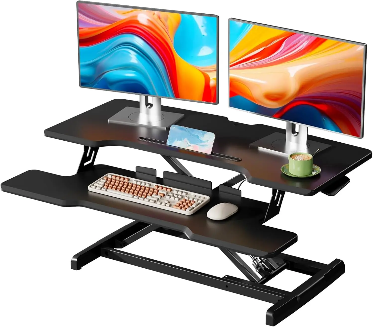

35" Height Adjustable Standing Desk Converter with Keyboard Tray for Two Monitors, Black