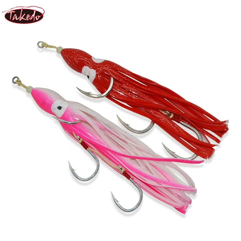 TAKEDO 200MM 40G 50G Octopus Skirts Sea Fishing Lures For Tuna Sailfish Trolling Soft Lure Squid Bait With BKK 8062 Assist Hook