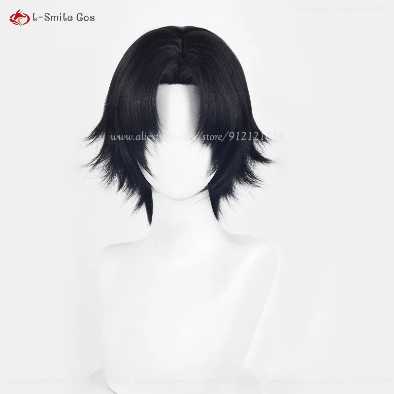 Amin Chrollo Lucilfer Cosplay Perücken 30cm schwarze Perücke hitze beständige synthetische Haare Halloween Party Perücken Perücke Kappe