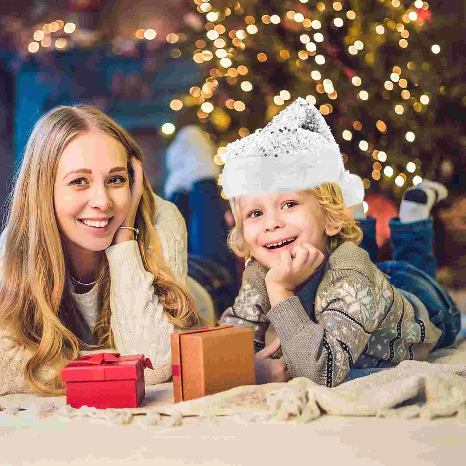 大人のためのスパンコールぬいぐるみサンタ帽子、クリスマスパーティー用品、クリスマスギフト、1個
