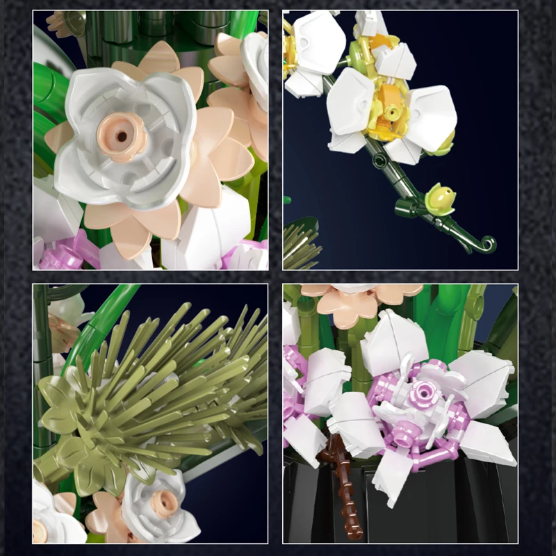 Mold King 24108 Bloemboeket Speelgoed De MOC Witte Orchidee Bouwsteen Assemblage Decoratie Bloem Baksteen Set Kind Kerstcadeau