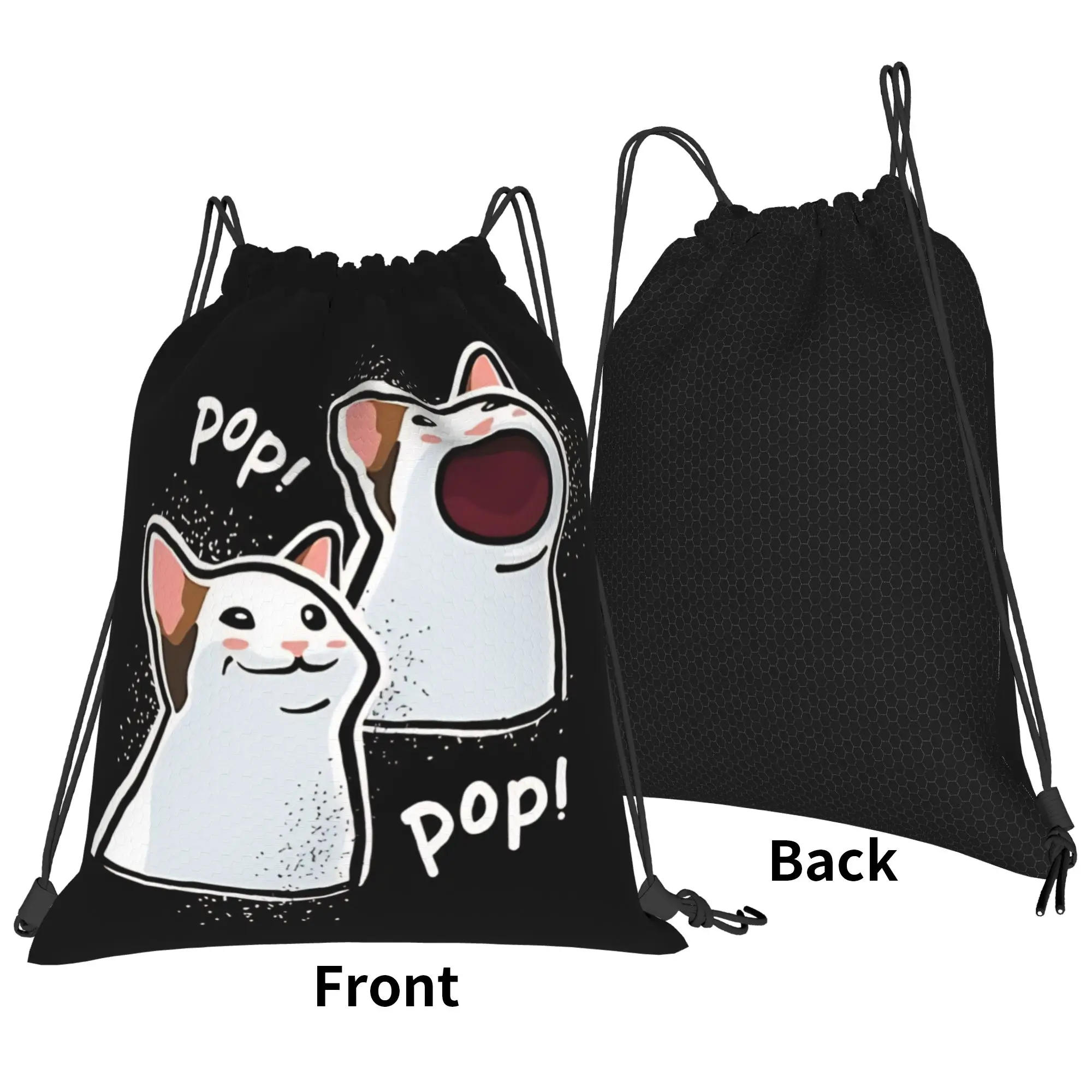 Cat meme Popping Cat Portable Hiking Riding Gym Drawstring Storage Sporty Backpacks