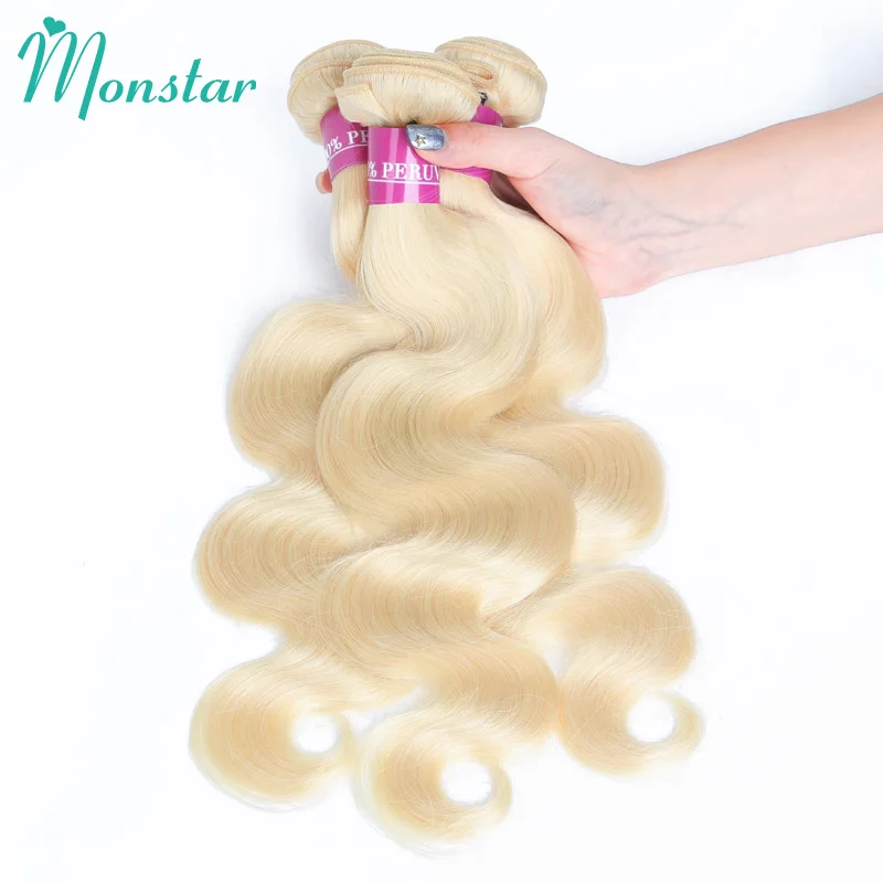 Monstar 1 3 4 Pcs Blonde 613 Color 28 30 32 34 36 Inch Long Body Wave Hair Weave Peruvian Hair Bundle Remy Human Hair Extensions