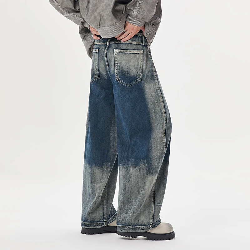 الرجال الخريف اليابانية التدرج الجينز الرجعية غسلها مستقيم الساق واسعة الساق السراويل تنوعا ارتداء اليومي فضفاض بناطيل كاجوال