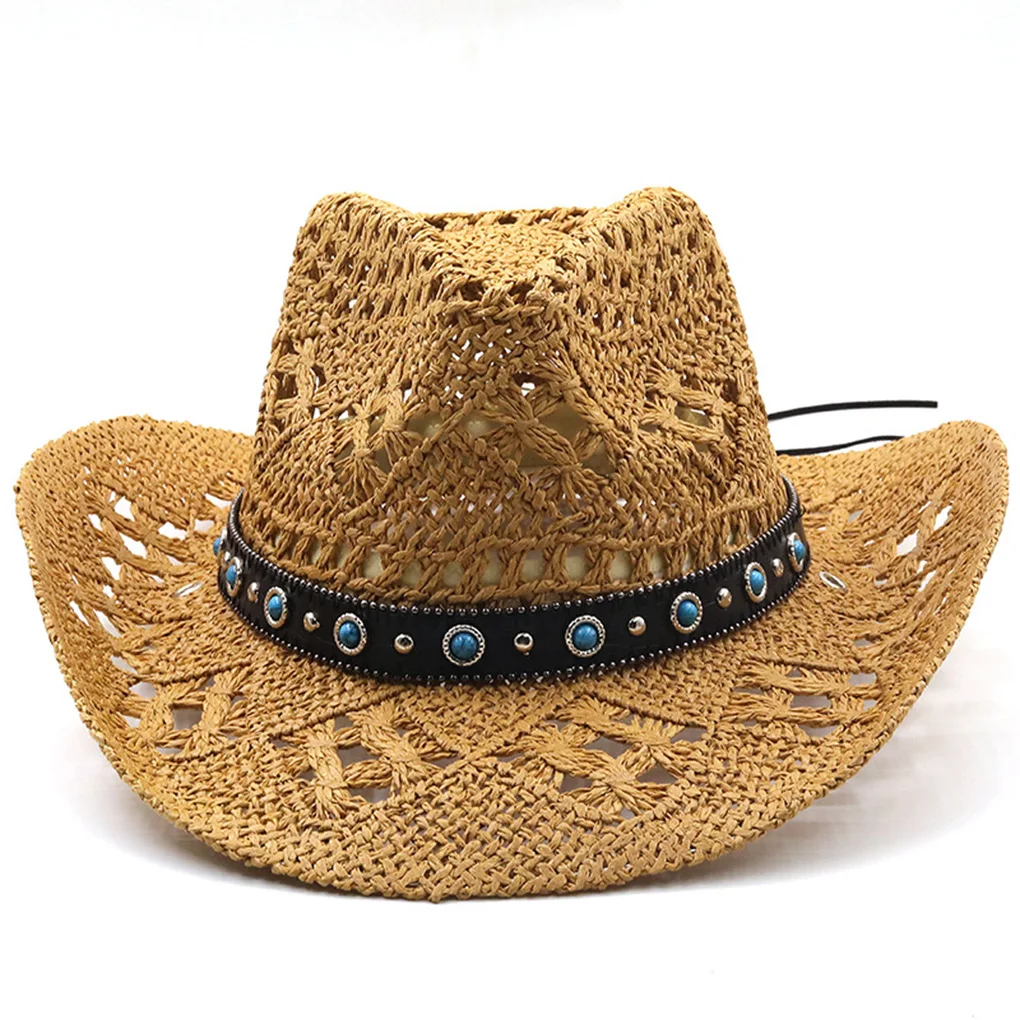 Sombrero de paja de vaquero, gorra de ala ancha para playa, gorras de protección solar para vacaciones, color caqui
