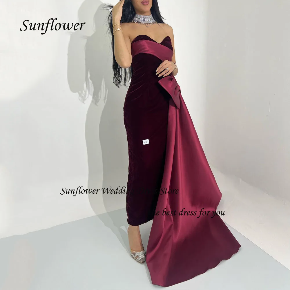 Sonnenblume Wein rot Schatz Meerjungfrau Velours Abendkleider schlanke Satin Party Ballkleid boden lange formale Vestidos de Noche