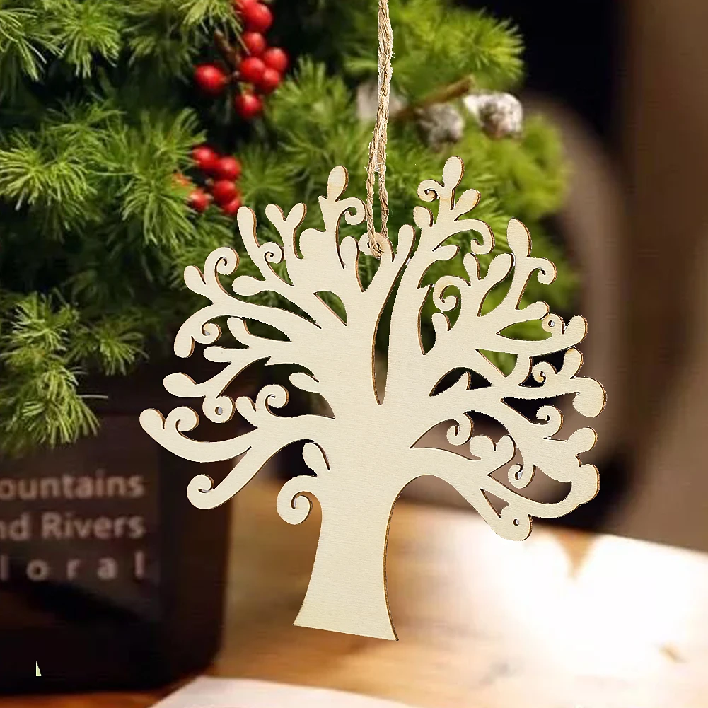 5pcs Wooden Christmas Family Tree Hanging Ornaments Hollow Tree of Life for Home Decoration Crafts Table Tray Insulation Board