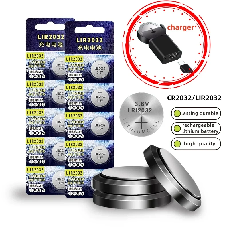 

2-20PCS Rechargeable LIR2032 Lithium Coin Battery 3.6V 40mAh for Watches Calculator Toys, Replace CR2032 Button Batteries