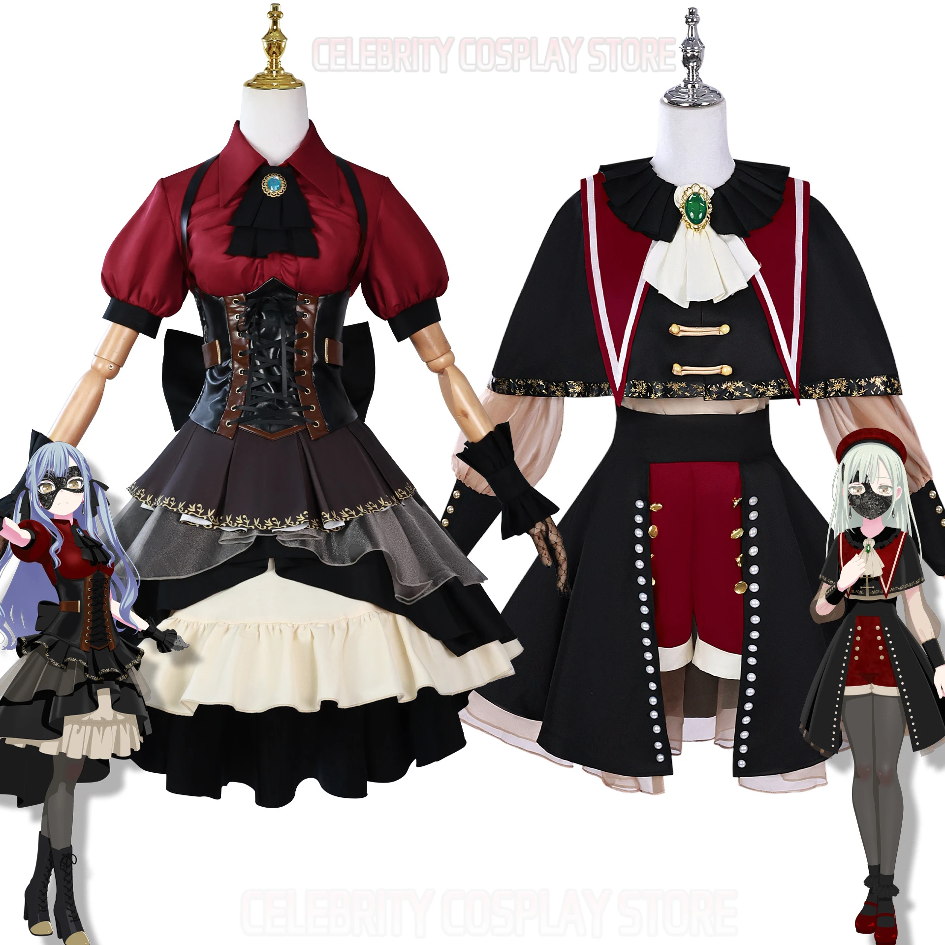 Anime BanG Dream! It's MyGO!!!!! Mutsumi Wakaba Cosplay Costume Ave Mujica Wig Black Red Cloak Lolita Woman Lovely Party Suit