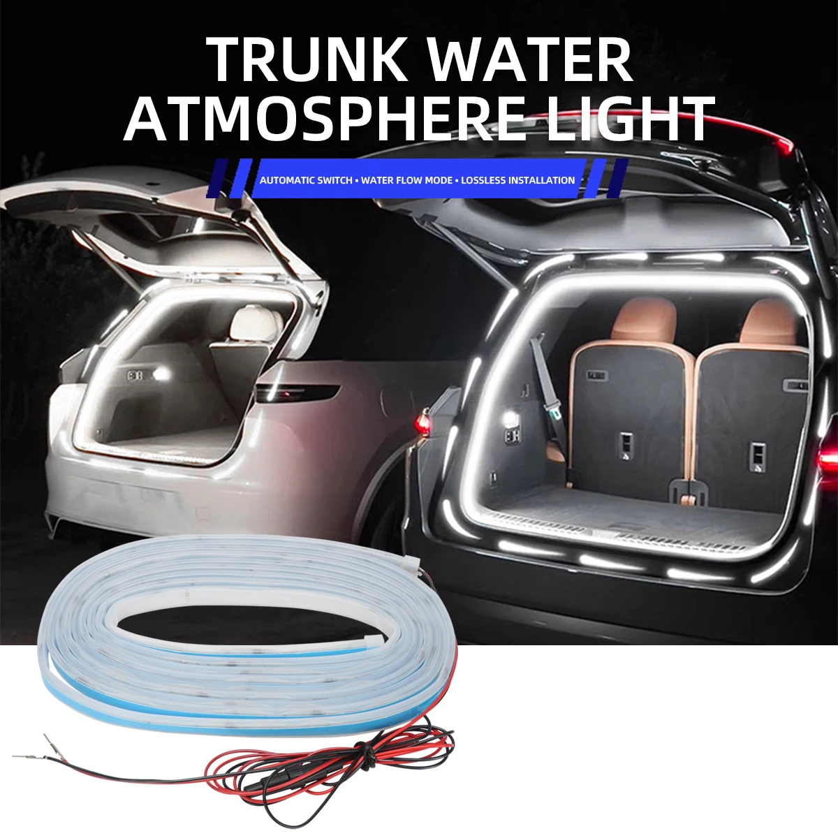 Dynamic Flowing Car Trunk Light Strip, Bande Lumineuse LED pour Coffre, Bande Lumineuse Décorative pour Coffre de Voiture, Universelle, Interrupteur à Induction Automatique (lumière Violette, 4m