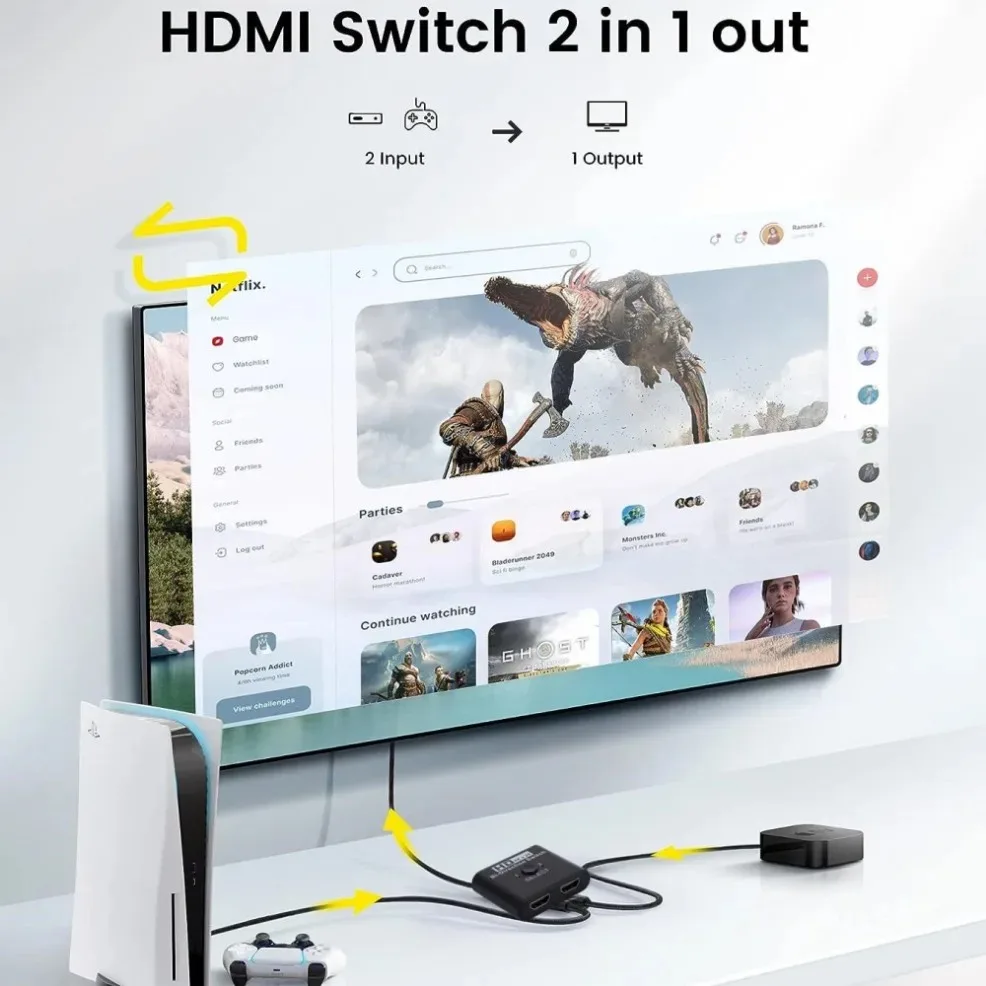 HDMI 스플리터 KVM 양방향 스위치, HDMI 호환 스위처, PS4/3 TV 박스 스위처 어댑터용, 2 in 1 Out, 8K, 60Hz, 1x2, 2x1