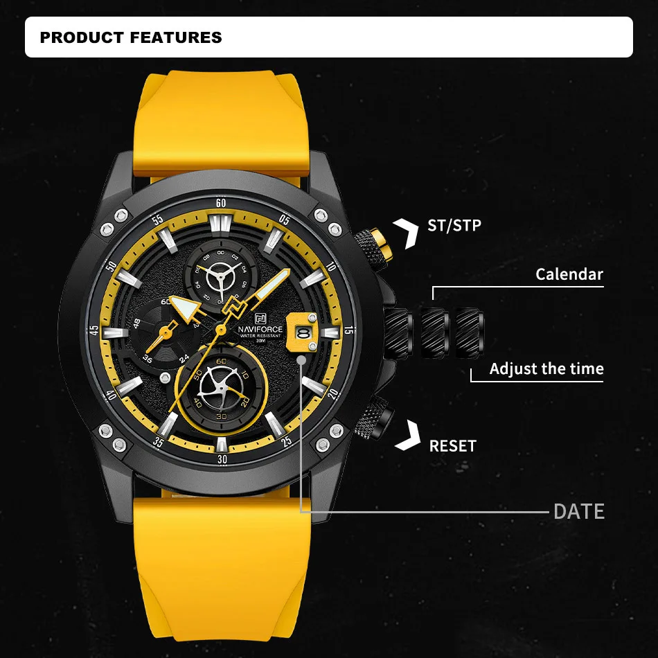 NAVIFORCE 2024 Men\'s Watches Fashion Casual Chronograph Quartz Wristwatch Military Silicone Strap Waterproof Clock Reloj Hombre