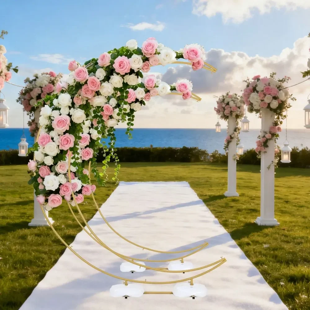 

6.88FT Metal Crescent Moon Wedding Arch, Reusable Half Moon Arch Stand Backdrop for Wedding Birthday Festive Ceremony Decoration