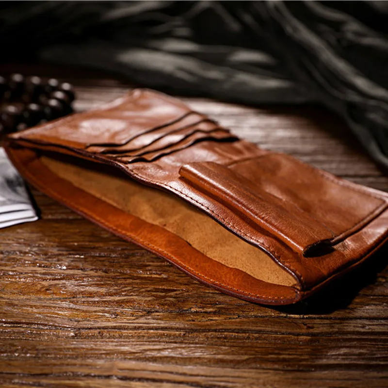 AETOO Ретро стирка мужской короткий кожаный кошелек простой растительного дубления небольшой зажим для денег высококачественный студенческий кошелек из воловьей кожи